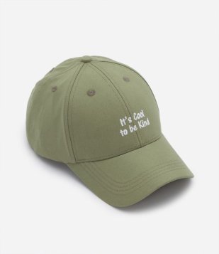 Boné Aba Curva Em Algodão Com Lettering It's Cool To Be Kind Verde Militar