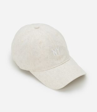 Boné em Sarja com Bordado NY e Textura Off White