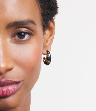 Brinco Argola Bojuda Com Listras Esmaltadas Azul