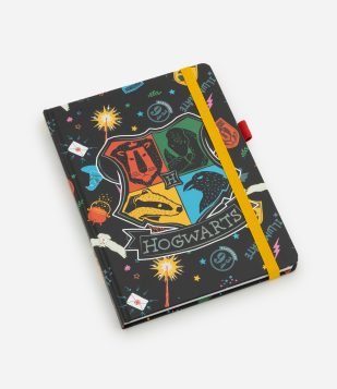 Caderno em Papel com Elástico e Estampa Harry Potter Preto
