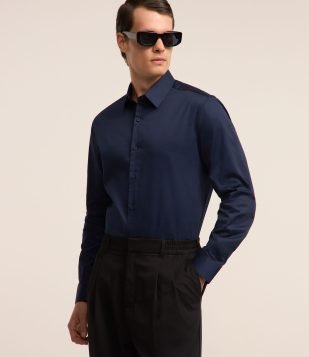 Camisa em Tricoline com Manga Longa Azul Marinho 2