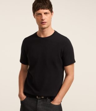 Camiseta Slim em Algodão Peruano com Textura Canelada Preto