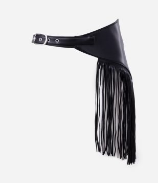 Cinto Largo em PU com Franjas Preto