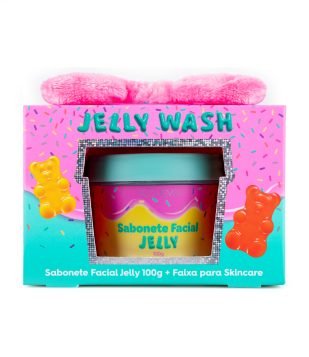 Kit Sabonete Facial Jelly + Faixa para Skincare Alchemia Jelly Wash Rosa KIT