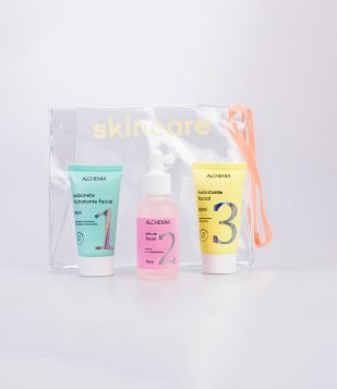 Kit Skincare com Nécessaire Envelope+ Sabonete Liquido + Sérum Facial + Hidratante Facial Alchemia KIT