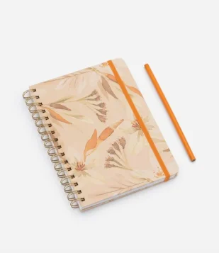 Kit de Escritório com Caderno e Lápis com Estampa Floral Laranja