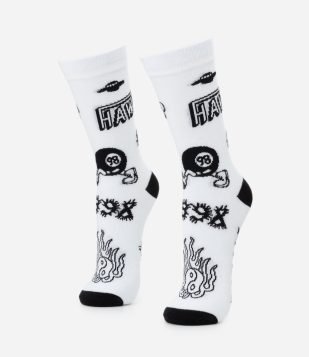 Meia Cano Longo em Algodão com Estampa Tony Hawk Branco