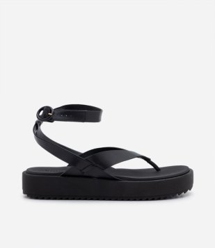 Sandália Rasteira Flatform Com Sola Tratorada Preto