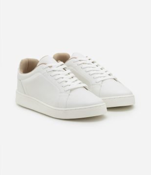 Tênis em PU com Cano Baixo e Recortes Branco