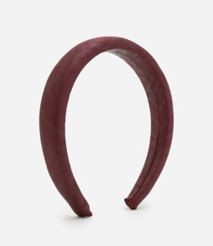 Tiara Puffer em Tecido com Efeito Desgastado Bordô