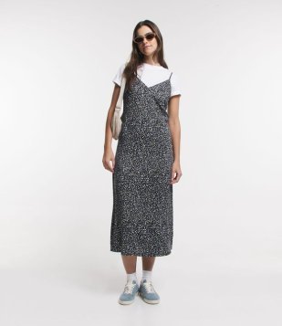 Vestido New Midi Em Viscose Com Estampa Floral Liberty Preto