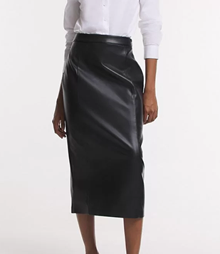 Saia Lápis Midi Em Material Sintético Com Fenda Preto