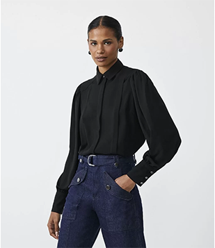 Camisa Com Manga Bufante E Punho Largo Preto