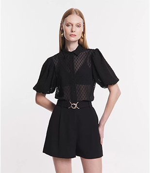 Camisa Em Chiffon Com Transparência E Texturas Preto