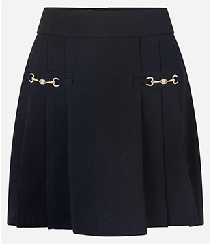 Short Saia Plissado Em Crepe Com Detalhes De Correntes Preto