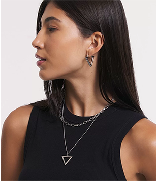 Conjunto De Colar Camadas E Brinco Triangular Prata