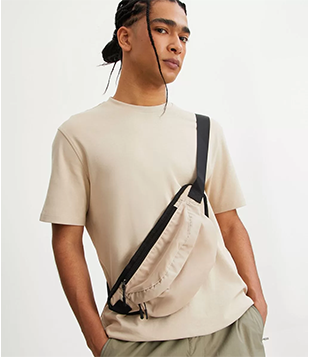 Pochete Em Poliamida Com Alça Regulável E Bolsos Com Zíper Bege