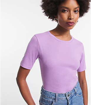 Blusa Básica Em Algodão Com Gola Redonda Lilás