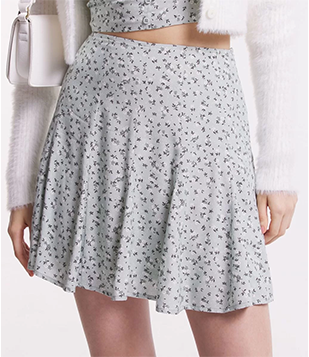 Saia Curta Em Viscose Floral Liberty E Preguinhas Verde