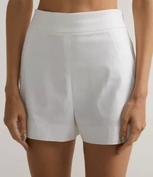 Short Curto Em Bengaline Com Cintura Alta E Zíper Lateral Branco