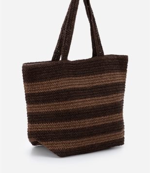 Bolsa de Praia de Palha Listrada Marrom