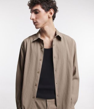 Camisa Manga Longa Texturizada Bege