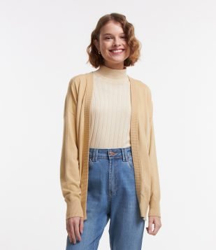 Cardigan Básico em Tricô Leve Bege