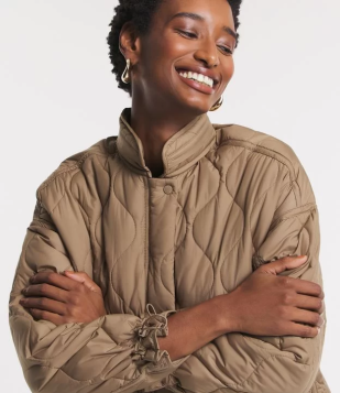 Jaqueta Em Tecido Acolchoado Com Textura Matelasse Bege