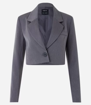 Blazer Cropped Em Alfaiataria Com Botão E Bolsinho Fake Cinza