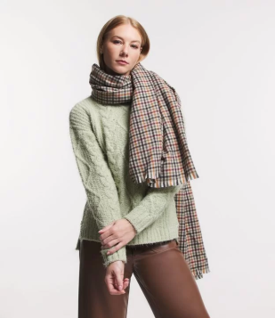 Cachecol Com Barra A Fio E Estampa Xadrez Navy Blazer