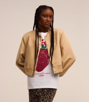 Jaqueta Bomber em Alfaiataria com Bolso Faca Bege