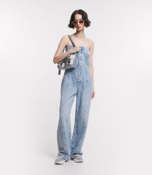 Macacão Longo Tomara Que Caia Jeans Com Botões Azul