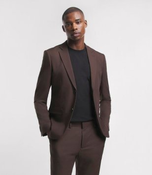 Paletó Slim Básico Em Poliviscose Com Bolsos Marrom