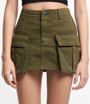 Saia Curta Em Sarja Com Bolsos Cargo Sobrepostos Verde
