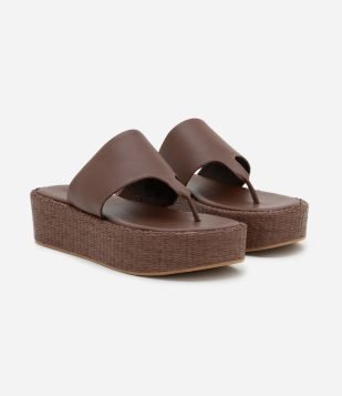 Sandália Chinelo Flatform com Solado em Ráfia Marrom