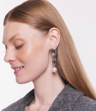 Maxi Brinco Com Elos Bold E Pingente De Pérola Prata