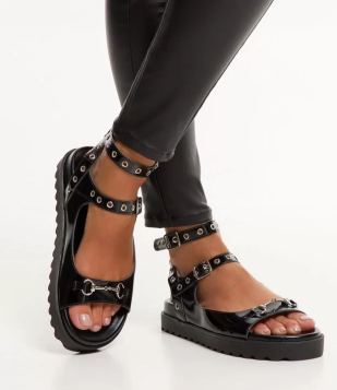Sandália Rasteira Sport Sandal Com Bridão E Fivelas Preto