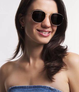 Óculos De Sol Quadrado Hexagonal Em Metal Com Ponte Pontilhada Dourado