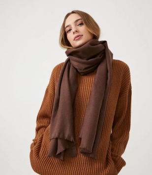 Cachecol Básico Com Mini Franjas Marrom