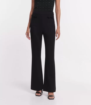 Calça Flare Em Ponto Roma Com Lacinho Aplicados Preto