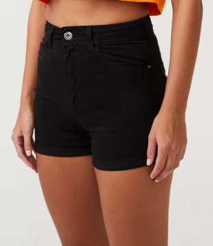 Short Em Sarja Com Cintura Alta E Barra Dobrada Preto 1