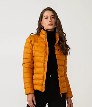 Jaqueta Puffer Em Poliamida Com Gola Alta Amarelo Médio