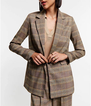 Blazer Alfaiatado Com Abotoamento Botão Único E Estampa Xadrez Bege