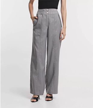 Calça Reta Alfaiatada Com Botões Diferenciados E Listras Cinza