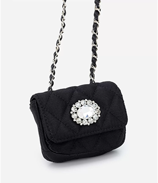 Bolsa Mini Bag Transversal Em PU Com Pedrarias E Textura Matelassê Preto