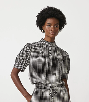 Blusa Com Manga Bufante E Estampa Pied-De-Poule Preto