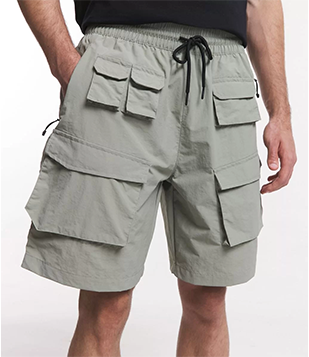 Bermuda Cargo Com Cintura Elástica E Bolsos Táticos Verde Acizentado