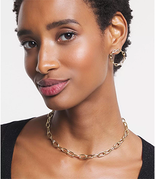 Conjunto De Colar E Brincos Com Formato De Corrente Dourado