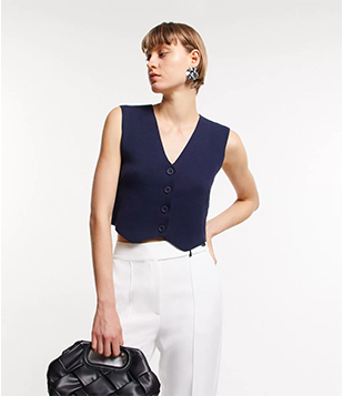 Colete Em Malha De Viscose Com Abotoamento Frontal Azul