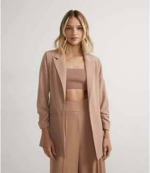 Blazer Alfaiataria Alongado Em Crepe Com Franzidos Nos Punhos Laranja